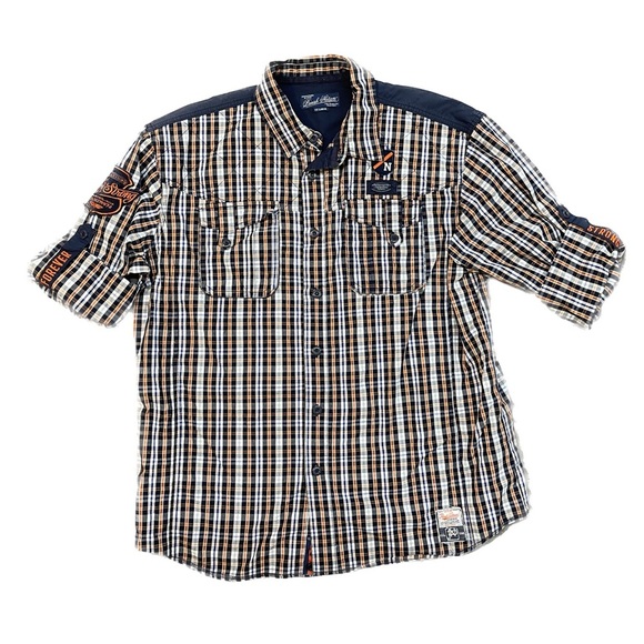 Parish Nation Plaid Roll Tab Long Forever Strong Sleeve Shirt Size 2X - Picture 3 of 11